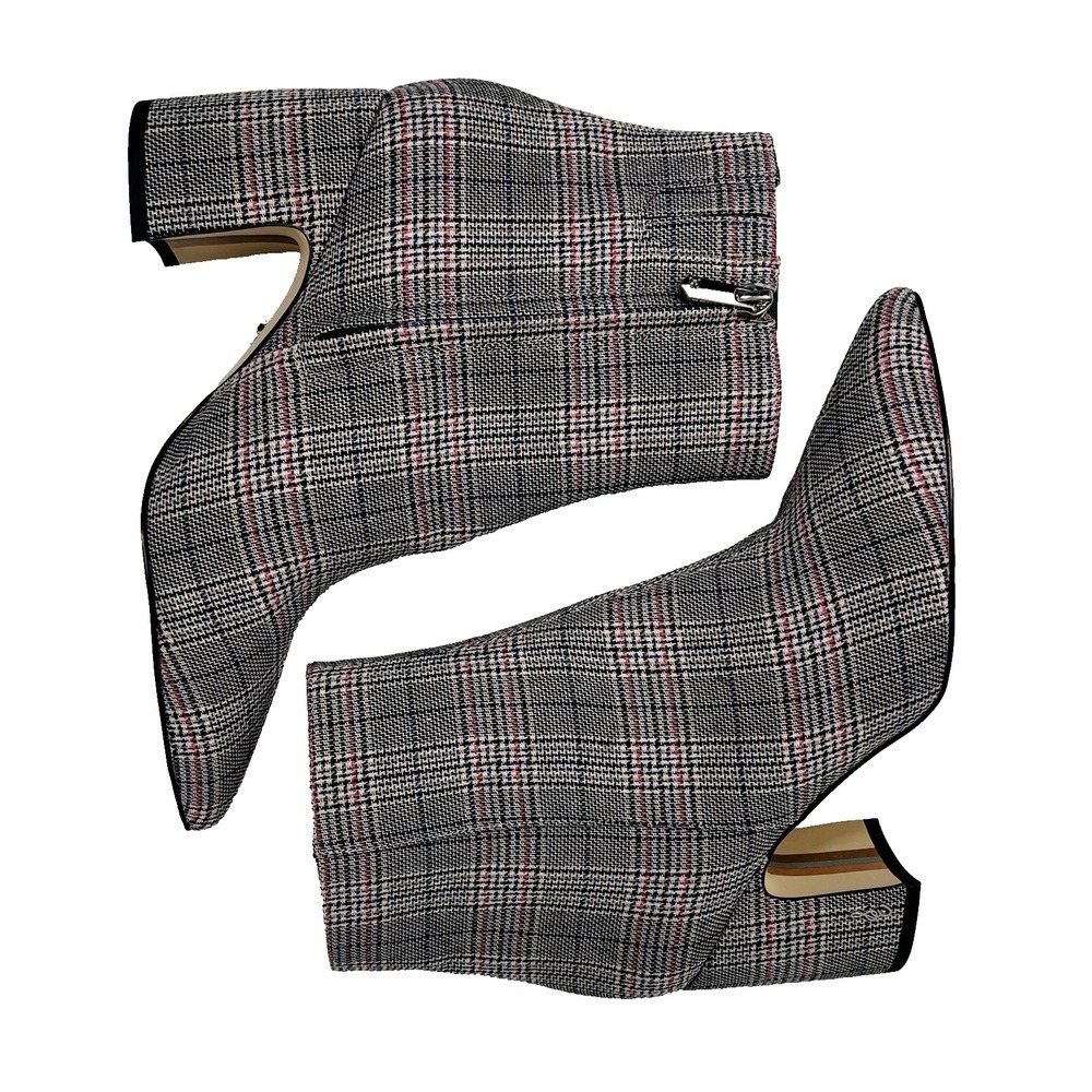 Sam Edelman Hilty 2 Plaid Booties Pink Black Tweed Ankle Boots Block Heel Sz 9.5